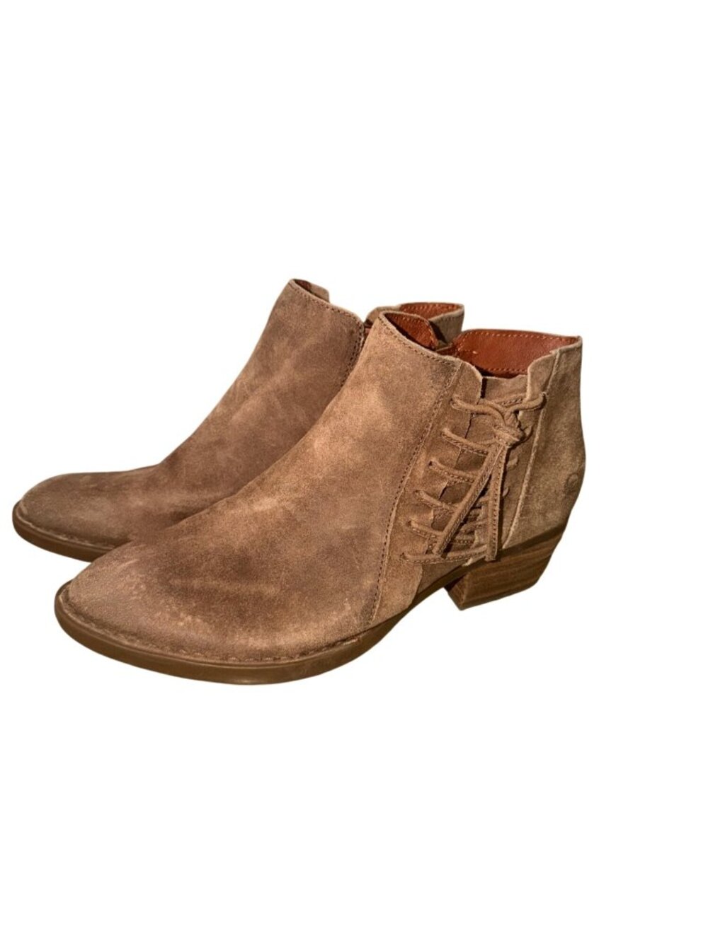 Born Bessie F36455 Brown Suede Leather Side Zip Western Ankle Boot Womens 8.5M
